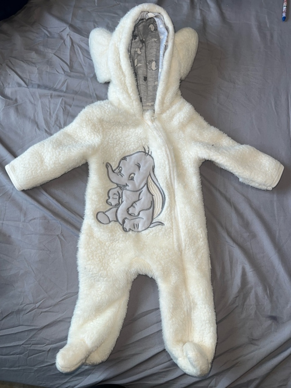 Disney Cream Plush Dumbo Hooded Baby One-Piece